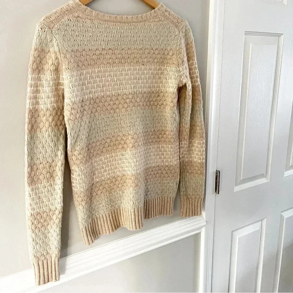 J. Crew Striped Lambswool Neutral Honeycomb-Stitch Sweater Size XS